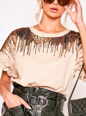 Taupe Delicate Sequins Blouse